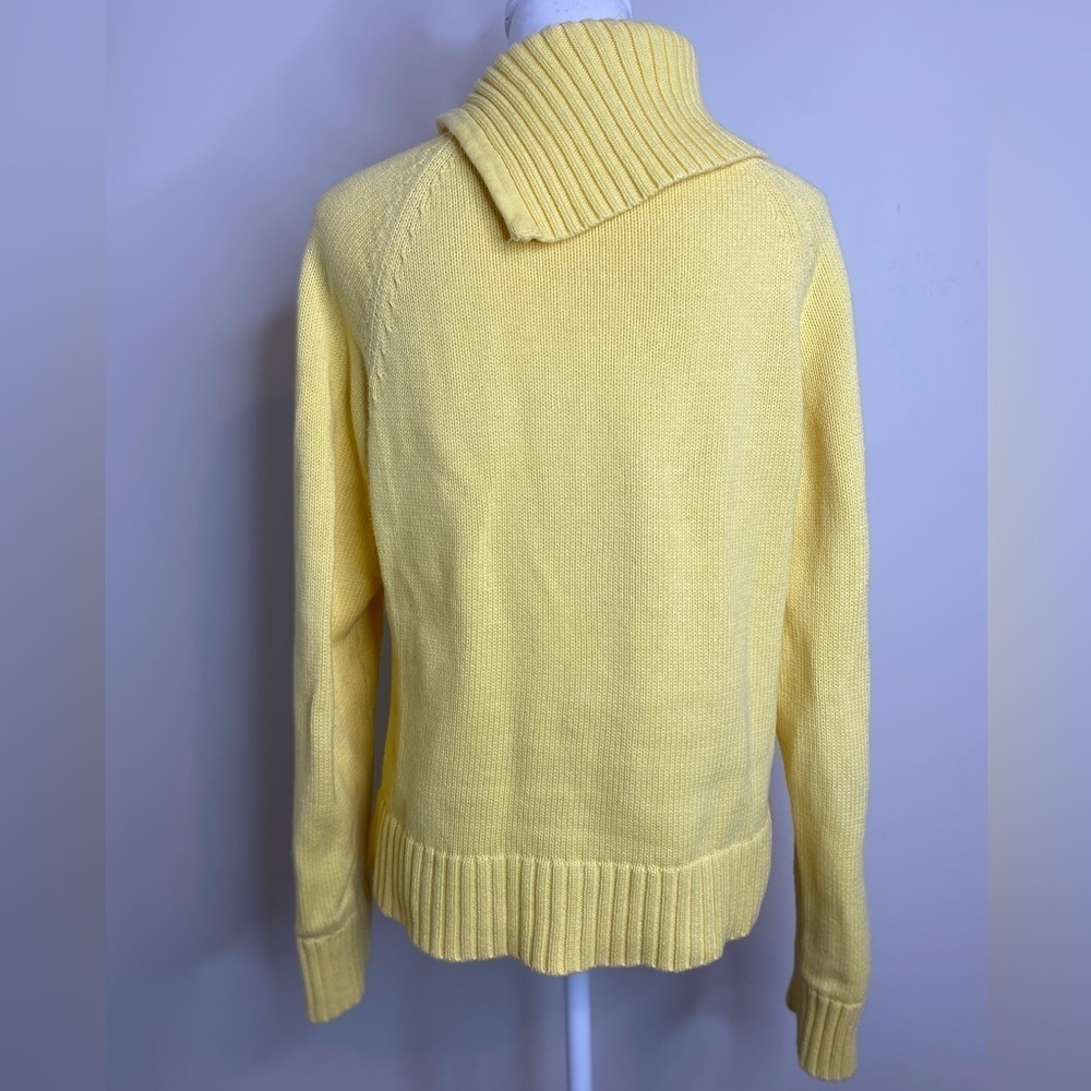 CHAPS Yellow Cable Knit Sweater Oversized Collar Side Gold Button Detail XL - Picture 4 of 7